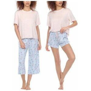 NEW Honeydew 3 piece Super Soft Jersey Pajamas Set PJs top Shorts Capri Pants